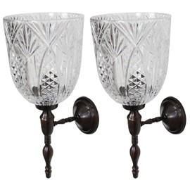 Sweet Summer Living Set of 2 Pieces Wall Candle Holders Metal Sconces with Crystal Glass, Wall Decorations, Hanging Candle Sconce 14 inch Height x 5 inch Width (Oil Rubbed)