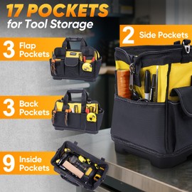TICONN Heavy Duty Tool Bag with Multi-Pockets, Portable Tool Box Organizer Storage Bag, with Adjustable Shoulder Strap and Ergonomic Handle (Yellow, 14" Molded Base)