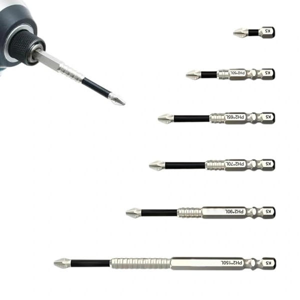 LINTRA Phillips Bits für Elektrobohrer, 6 Stück PH2 Hochmagnetischer Schraubendreher-Bohrer-Bit-Satz,