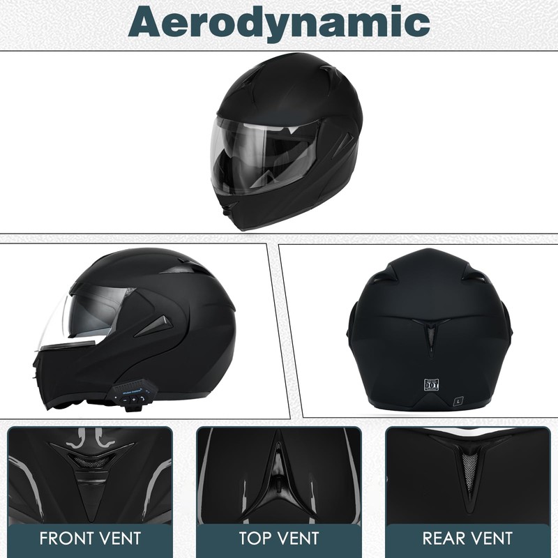 Motorcycle Bluetooth Modular Helmet, DOT Approved Dual Visor Full Face