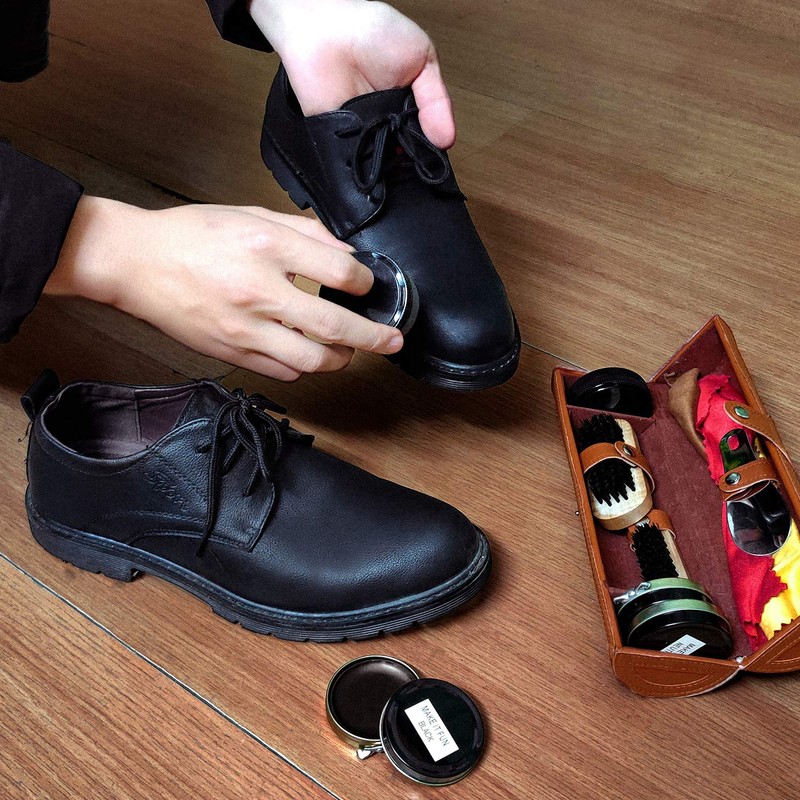 Shoe Shine Kit with PU Leather Sleek Elegant Case, 12-Piece