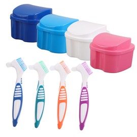 COLLBATH 8pcs Denture Care Set Apple Shaped Container and Gentle Brush for Cleaning and Storing False Teeth Travel Friendly Oral Appliance Holder