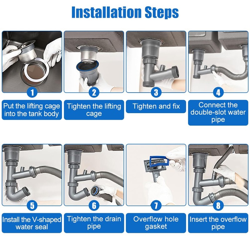 Double Kitchen Sinks Drain Pipe Kit, Expandable All In One
