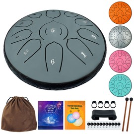 Oun Nana Steel Tongue Drum Musical Sound Healing Instruments for Adults Kids, 6 Inches 11 Notes Rain Drum for Outside Garden Camping Meditation Yoga Chakra Gifts, Grey