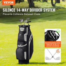 VEVOR Golf Cart Bag with 14 Way Organizer Divider Top, Premium Cart Bag with Stand, Durable Golf Bags with Handles & Dust Cover & Detachable Dual Strap for Men & Women (Black+Light gray, 14 Pockets)