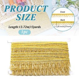 FINGERINSPIRE 15 Yards Golden Metallic Lace Trim with Short Tassel 1-1/8 inch Wide Polyester Metallic Ribbons Chainette Fringe Sewing Trim for Clothes Curtain Pillow DIY Craft Decoration