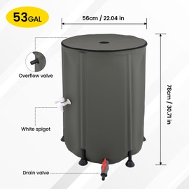Doppy 53 Gallon Collapsible Rain Barrel, Portable PVC Rainwater Collection Barrel with Spigot & Overflow Kit, Rainwater Collection System for Gutter Rainwater
