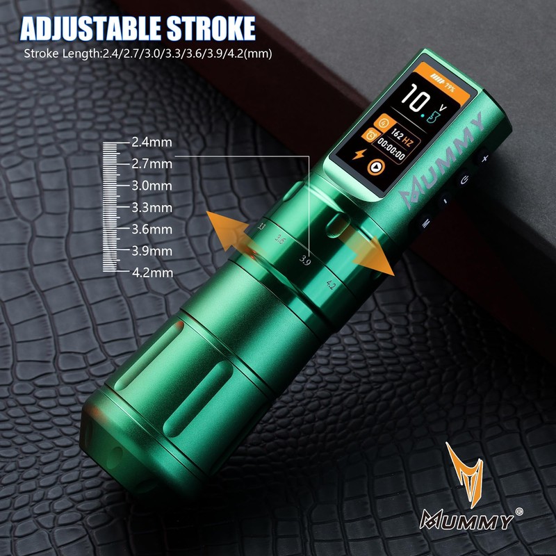Mummy Scepter Tattoo Machine Pen with Adjustable 7 Strokes 2.4,2.7,3.0,3.3,3.6,3.9,4.2mm