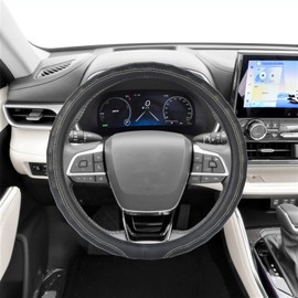 Lmuwecno Premium Genuine Leather Steering Wheel Cover - Laser Perforated, Non-Slip Grip, Universal Car Accessory Fit 14.5-15 inch Dim (Beige)