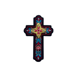 SANSFIUS Flower Cross Patch, Size 3" Sew On Patches, Cross Embroidery Fabric Patches for Clothes Jean Backpack, Jesus Applique Patches, Embroidery Iron On Patch for Clothes, Gothic Gift for Christian