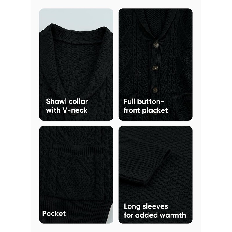 JMIERR Men's Cardigan Sweaters Fall Casual Long Sleeve Shawl Collar