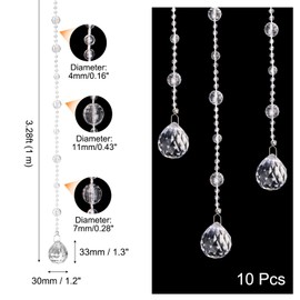 uxcell 10 Pcs Acrylic Crystal Garland Strands, Clear Crystal Beads Strands Chandelier Crystals Replacement Round Bead String Hanging for Wedding Decor, DIY Craft Jewelry (1m/3.28ft)