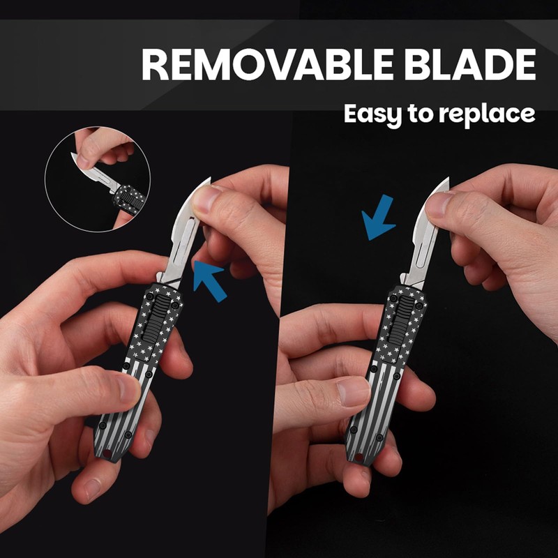 Automatic Utility Knife,All Metal Construction Carbon Stainless Steel Blade,EDC Push