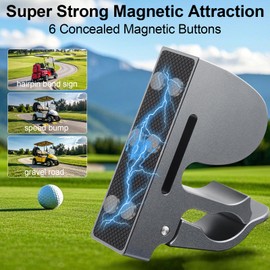 MRRCYUR Magnetic Golf Cart Holder Clip, Golf Cart Accessories Fit for 30-70 Rings, Aluminum Alloy Holder Clip Stand with Strong Magnet, Attached Adjustment Strap