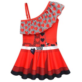 Descendants One Piece Bathing Suit for Girls 3-10 Years, Cute Princess Swimsuits Cartoon Printed Swimwear (US, Age, 9 Years, red)