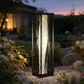 Solar Yard Outdoor Solar Floor Lamp Resin Wicker Solar Light Outdoor Waterproof for Yard, Garden, Pathway, Deck, Dazzle Dance