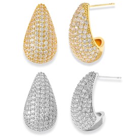 GELVTIC Chunky Gold Hoop Earrings Silver Teardrop Earrings for Women Water Drop Earrings Dupes Lightweight Dangling Earrings Rhinestone Crystal Dangle Earrings Cubic Zirconia Earrings for Wedding