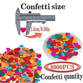BRZIKWT Colorful Heart Foil Confetti Beautiful Rainbow Metallic Table Confetti for Fill balloons, Wedding,Birthday,Party,Festival Decoration(8000PCS)