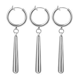 Aroncent Roronoa Zoro Clip-On Earrings: 3PCS Non Pierced Stainless Steel Dangle Hoop Earrings Set - Anime Cosplay Costume Accessories Silver