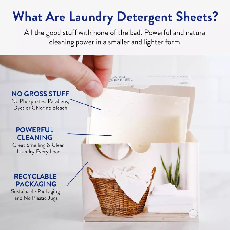 Clean People Laundry Detergent Sheets - Plant-Based Hypoallergenic Laundry Soap