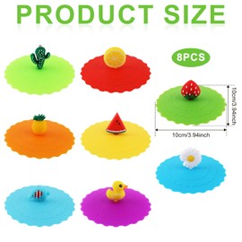KINBOM 8pcs Silicone Mug Lid Cover, Colorful Anti-Dust Silicone Mug Cover Cute Reusable Silicone Lids for Cups Mugs Beer Glasses Outdoors & Indoors