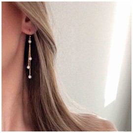 Yheakne Vintage Pearl Drop Earrings Gold Pearl Tassel Earrings Long Pearl Chain Earrings Boho Pearl Earrings Jewelry for Women and Girls