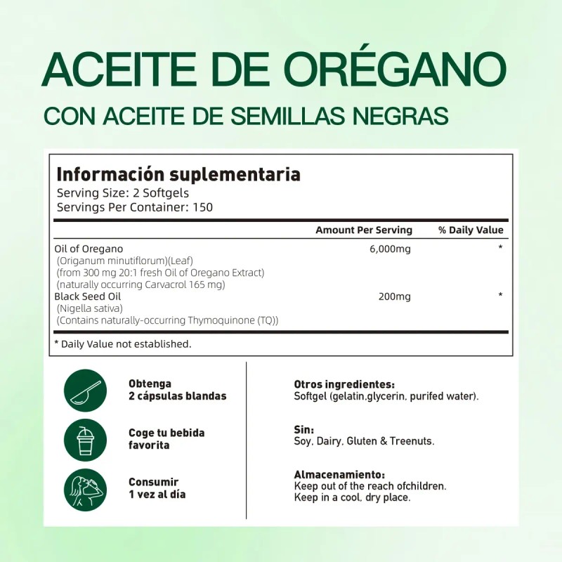 Vvivonu Aceite Orégano 6000mg 300 Cápsulas