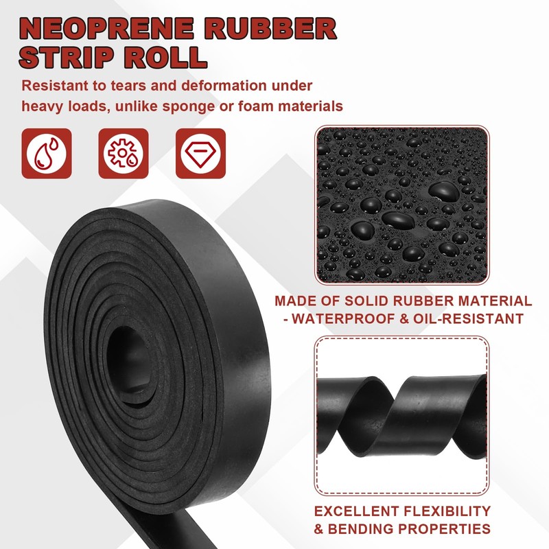 PATIKIL Neoprene Rubber Strips 2.5cm Wide x 6mm Thick x