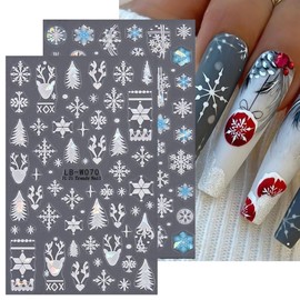 4 Sheets Christmas Nail Stickers Decals - 3D Holiday Nail Decals Winter Aurora Nail Art Stickers with Christmas Elk Tree Snowflake Design Nail Art Supplies Stickers for Women Christmas Decorations