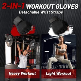 RIGWARL Weight Lifting Workout Gloves for Men & Women: 2-in-1 Gym Gloves with Detachable Wrist Wrap Support, Full Palm Protection for Weightlifting, Training, Fitness, Pull-Ups