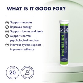 Higher Nature - Magnesium Effervescent - 200mg Magnesium Effervescent Supplement - Natural Orange Flavour - No Artificial Sweeteners - 20 Tablets