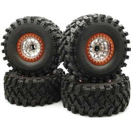 TxxRcss RC Crawler 2.2 Beadlock Wheels and Tires 136mm Tall Soft Sticky Mud Slingers Tyres & Aluminium Rims Hex 12mm for 1/10 SCX10 TRX4 SCX10 RC Crawler Axial Remote Control Car (Silver Orange)