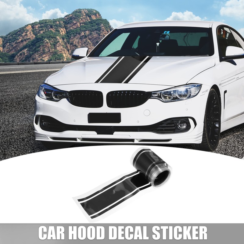 A ABSOPRO Car Bonnet Striped Pattern Outdoor Sticker Replacement Black