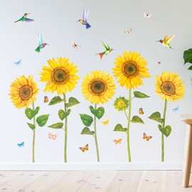 DECOWALL DS9-1905 Watercolour Sunflowers Kids Wall Stickers Decals Peel and Stick Removable for Nursery Bedroom Living Room art murals decorations decor decorative bathroom kitchen window