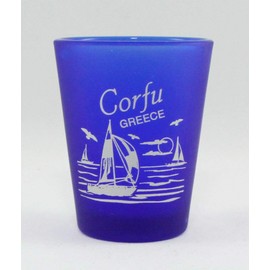 Corfu Grecia - Vaso de chupito esmerilado, color azul cobalto