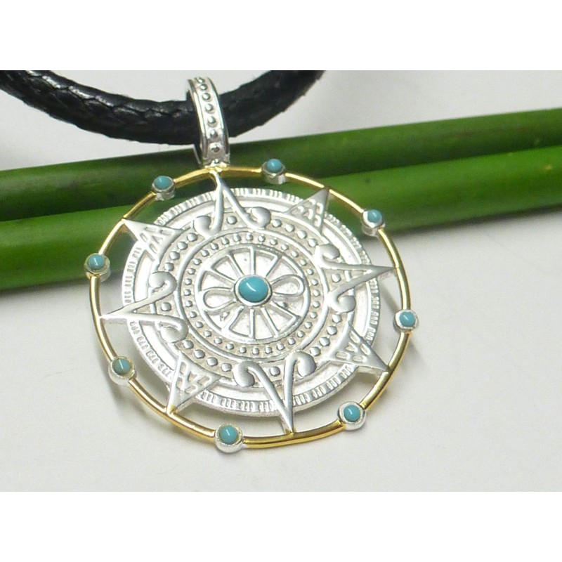 Silberschmuck - BG Sterling Silver Plated Maya Compass Pendant with