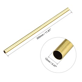 sourcing map Brass Round Tube 300mm Length 12mm OD 0.5mm Wall Thickness Seamless Straight Pipe Tubing