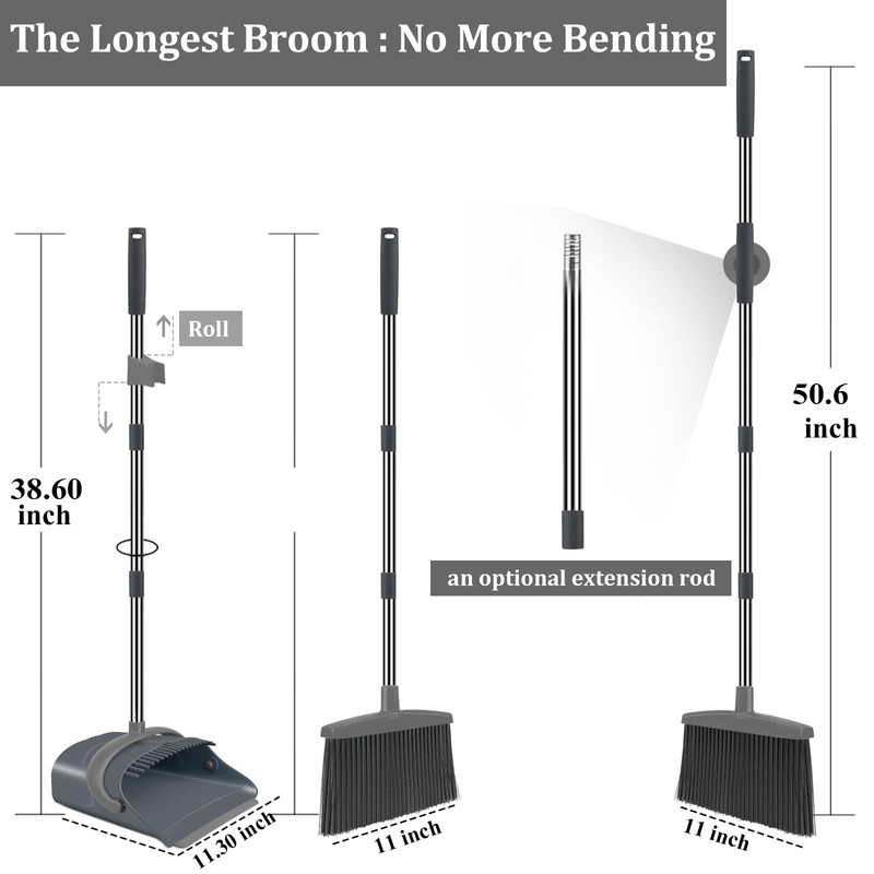 Broom and Dustpan Set, Dust pan with Long Handle, Broom