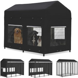 Outdoor Dog Kennel Cover 8'Dx4'Wx6'H Full Coverage Kennel Cover Large Windproof,Waterproof with Transparent Windows and Elastic Ropes