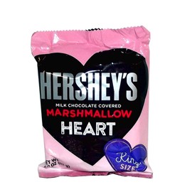 HERSHEY'S Milk Chocolate Covered Marshmallow King Size Heart Candy, Valentine's Day, 2.2 oz Pack