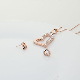 Crystalline Azuria White Crystal Necklace and Earrings Hearts Set Costume Jewelry Wedding Bridesmaid Accessories Rose Gold Plated