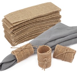 Servilleteros desechables con borde de alambre, 50 servilletas desechables con cuerda de cáñamo para decoración de campo, boda, fiesta, cena, decoración de mesa