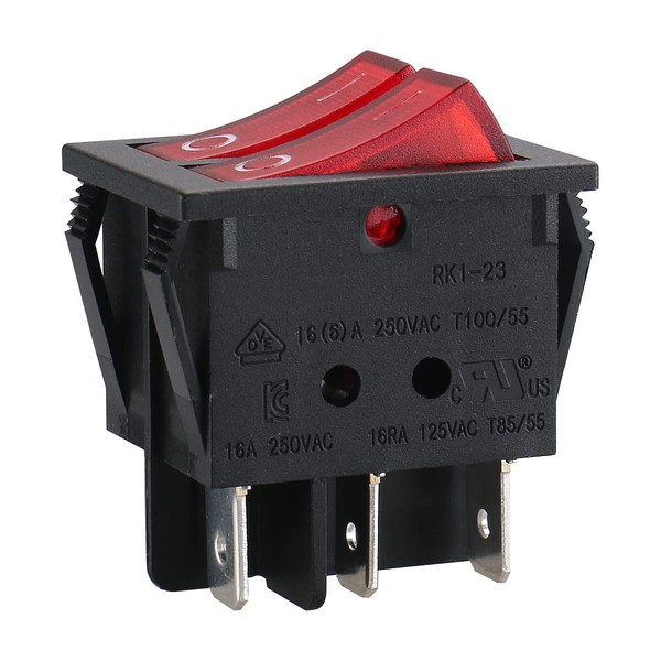 Baomain Boat Rocker Switch Red Light Illuminated AC 16A/250V 16A/125V 6 Pin Dual DPDT ON/Off UR List (1)