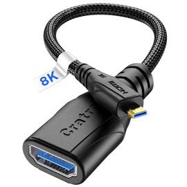 Cratree 8k Micro HDMI to HDMI Adapter, Micro HDMI Male to HDMI 2.1 Cable Female, 8K@60Hz, Compatible with Raspberry Pi 4, Hero Black, Camera, Laptop. (20cm)