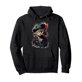Cat as a Pirate Wearing Uniform and Hat Painting Cat Pirate Pullover Hoodie