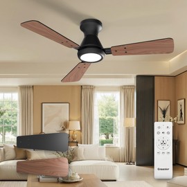 Ensenior Ceiling Fans with Lights, 42 inch Low Profile Ceiling Fan with Light and Remote, Flush Mount, 3CCT, Reversible Motor, Noiseless, Modern Ceiling Fan for Bedroom and Living Room - Black