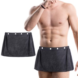 Hshenjhu Men's Sauna Kilt Adjustable Sauna Towel with Press Studs, Quick-Drying Sauna Kilt Men, Comfortable and Elastic, for Sauna, Bathroom, Gym, Beach, 35 x 140 cm, Grey