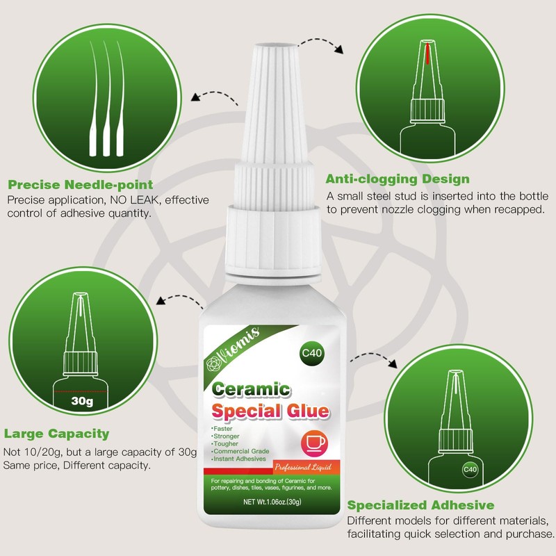 Viomis 30g Ceramic Glue, Instant Ceramic Super Glue for Porcelain