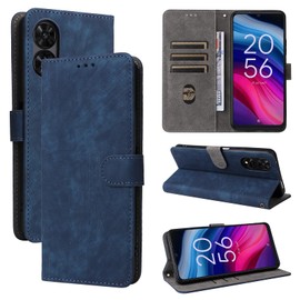 BEEJTUNY Leather Case For TCL 505, Wallet Function with RFID Protection, Magnetic Closing Shell, Built-in TPU Protective Cover.Blue