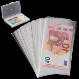 100 Pieces Dollar Bill Holder with Storage Box, Clear Paper Money Sleeves Currency Sleeves and Holder Money Collection Sleeves Bank Note Sleeves for Collector PN02